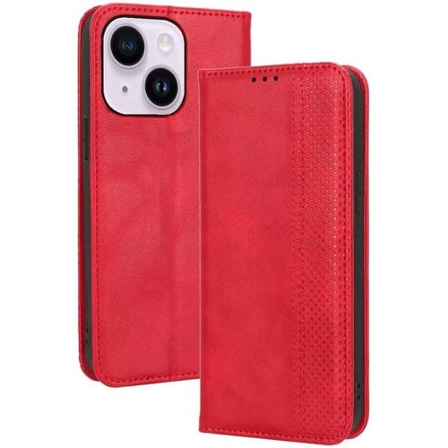Coque Pour Smartphone, Compatible With Iphone 15 Plus (6.7"" Inches) Etui Housse, Etui De Telephone En Cuir Avec Fente Pour Carte Texturee Elegante.Rouge