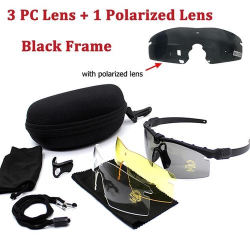 Black Frame 4 Lens -Lunettes De Sport Polarisées Tactiques, Lunettes De Soleil Militaires Avec 4 Lentilles Pour Hommes, Lunettes De