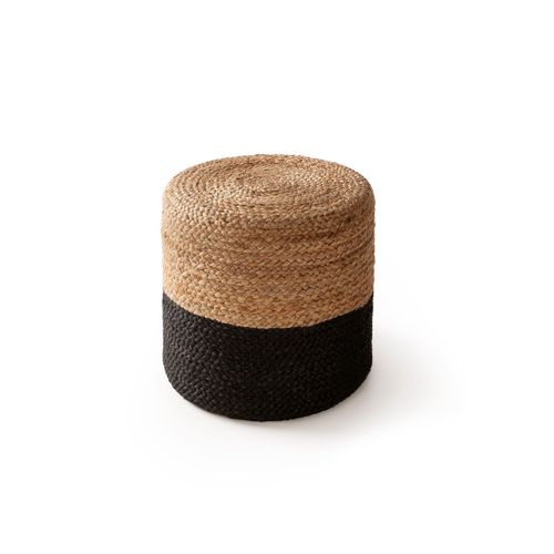Pouf En Jute Fait Main Jutta Marron Clair/Noir 40x40x40 Cm - Tapis Poil Court Design Moderne Pour Salon
