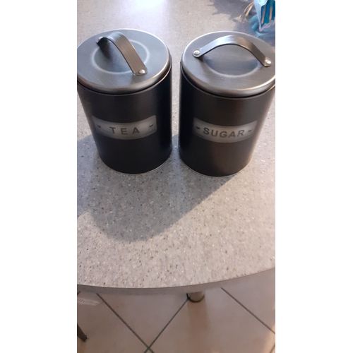 Lot De 2 Boites "Tea Et Sugar" Métal Gris