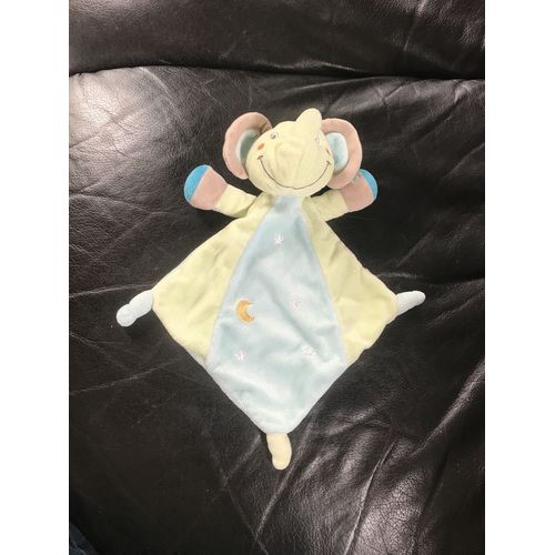 Doudou Losange Eléphant Vert Bleu Nicotoy Étoile Lune 30 Cm