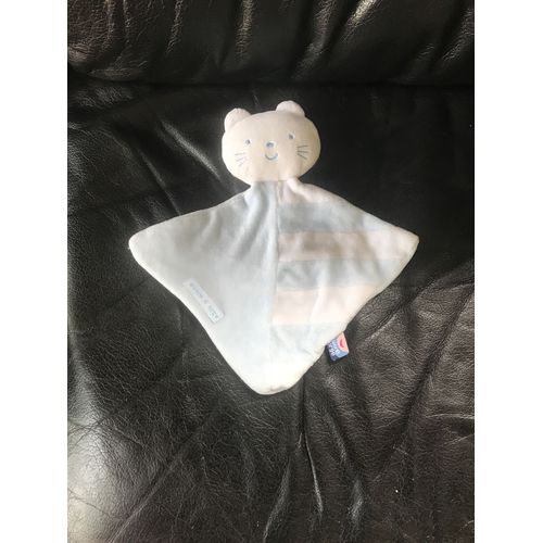 Doudou Chat Bleu Et Blanc Sucre D'orge