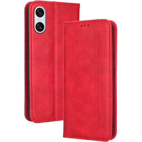Coque Pour Smartphone, Compatible With Sony Xperia 10 Vi (Sixth Generation) (6.1"" Inches) Etui Housse, Etui De Telephone En Cuir Avec Fente Pour Carte Texturee Elegante.Rouge