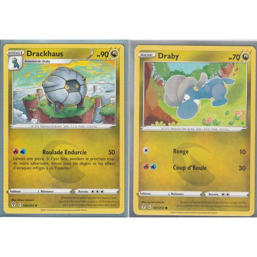 2 Cartes Pokemon - Drackhaus 108/203 - Draby 107/203 - Épée Et Bouclier 7 - Evolution Céleste - Eb7 - Vf