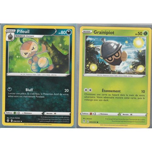 2 Cartes Pokemon - Pifeuil 096/203 - Grainipiot 005/203 - Épée Et Bouclier 7 - Evolution Céleste - Eb7 - Vf