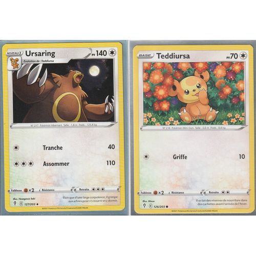 2 Cartes Pokemon - Ursaring 127/203 - Teddiursa 126/203 - Épée Et Bouclier 7 - Evolution Céleste - Eb7 - Vf