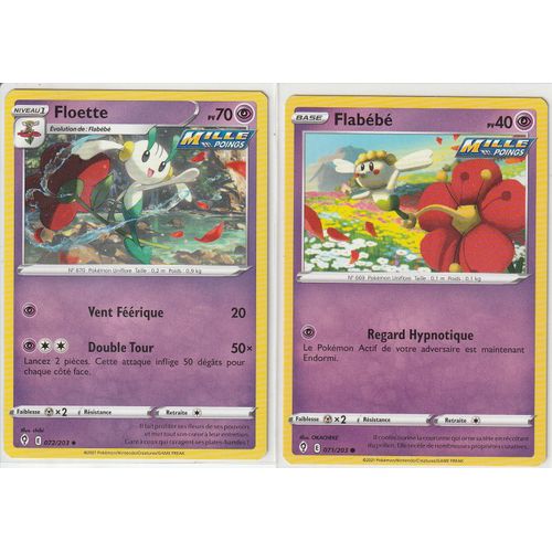 2 Cartes Pokemon - Floette 072/203 - Flabébé 071/203 - Épée Et Bouclier 7 - Evolution Céleste - Eb7 - Vf