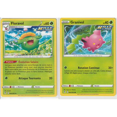 2 Cartes Pokemon - Floravol 003/203 - Granivol 002/203 - Épée Et Bouclier 7 - Evolution Céleste - Eb7 - Vf -