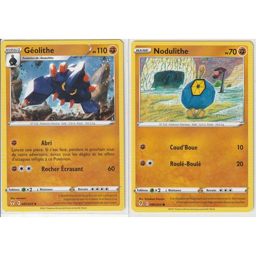 2 Cartes Pokemon - Géolithe 087/203 - Nodulithe 086/203 - Épée Et Bouclier 7 - Evolution Céleste - Eb7 - Vf