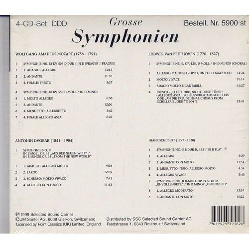 4 Cd Box Grosse Symphonien Symphonie Schubert Beethoven Mozart Dvorak Adagio Allegro