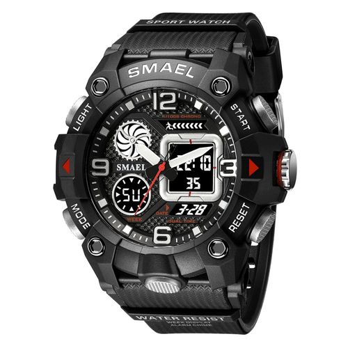 Montre-Bracelet De Sport Électronique Pour Hommes,Double Affichage De L'heure,Avec Chronographe Numérique,Date Automatique,Alarme De Semaine,8055 - Type Black White