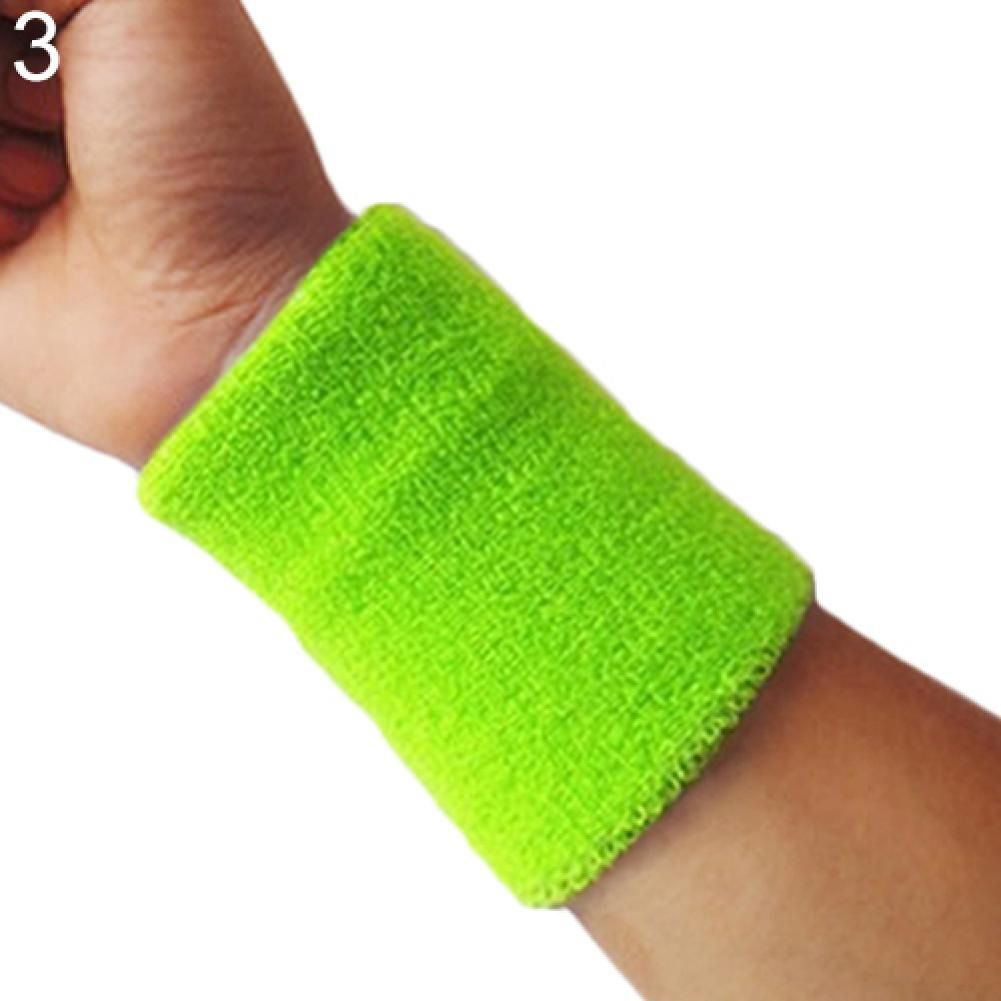 Fluorescent Green -Bandeau anti transpiration en coton coloré unisexe,1  pièce,protection de poignet,pour la course,le Badminton
