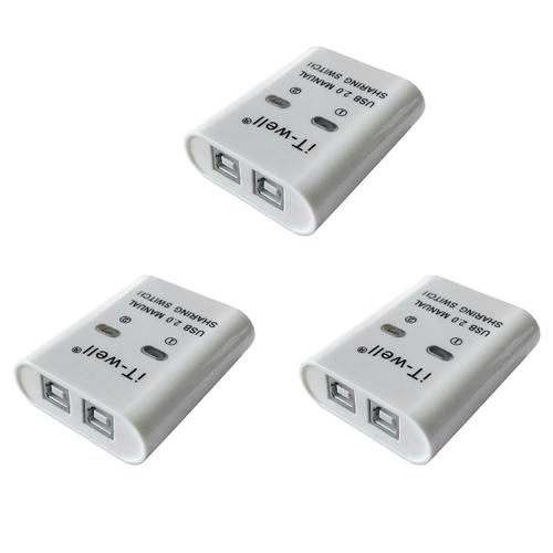 3X Dispositif de Partage D'Imprimante USB, 2 En 1,Convertisseur Concentrateur Répartiteur Commutation Kvm Manuel à Ports Blanc