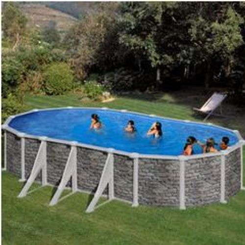 Kit piscine hors-sol corcega acier aspect pierre ovale 6 renforts 730 x 375 x h132 cm