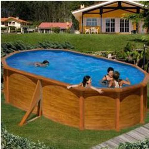 Kit piscine hors-sol mauritius acier aspect bois ovale 500 x 300 x h132 cm