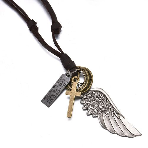 Collier Et Pendentifs Vintage En Cuir Marron, Ailes D'ange En Plumes, Pour Femmes Et Hommes, Bijoux Pour Garçons, Collier De Déclaration