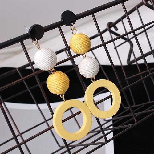 Boucles D'oreilles Coréennes En Corde De Chanvre Et Lin, Boule Ronde En Bois, Pour Femmes, Nouveau Style, Long, Jaune, Bleu, Blanc, Couleur Bonbon, Bijoux À La Mode, 2020