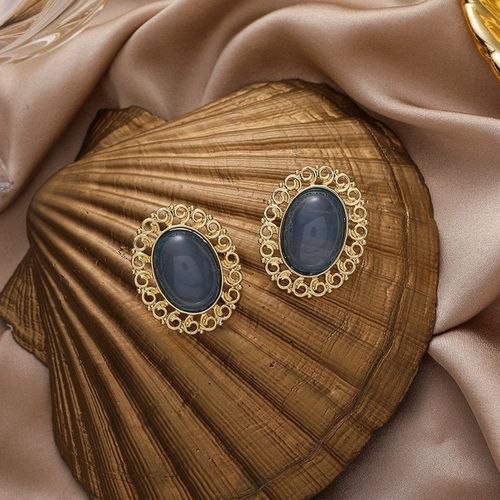 Boucles D'oreilles Rondes En Métal Bleu Pour Femmes, Bijoux À La Mode, Simples, Cadeaux, 2020