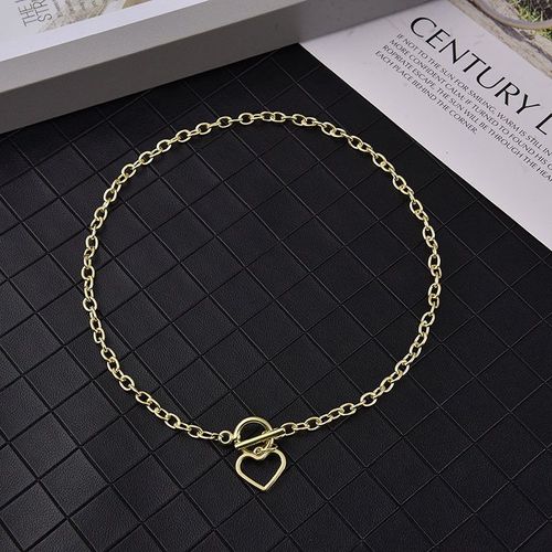 Collier Avec Pendentif En Forme De C¿Ur Creux Pour Femmes, Chaîne Cubaine En Métal, Fermoir À Bascule, Ras Du Cou, Bijoux De Fête