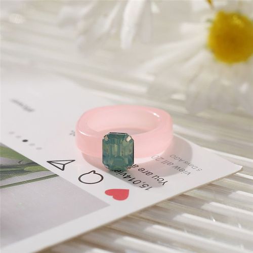 Bague D'été Colorée En Résine Acrylique Transparente Pour Femmes, Bijoux Coréen À Strass Carrés Géométriques, Cadeaux De Voyage