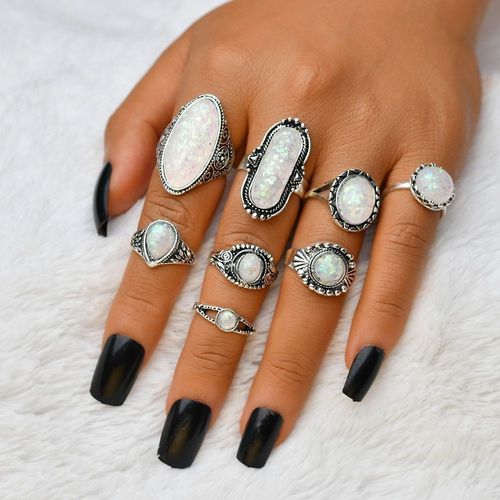 Ensemble De Bagues Midi En Grande Pierre Opale Pour Femmes, Nouveau Design Rétro Vintage, Ensemble De Bijoux, 2020