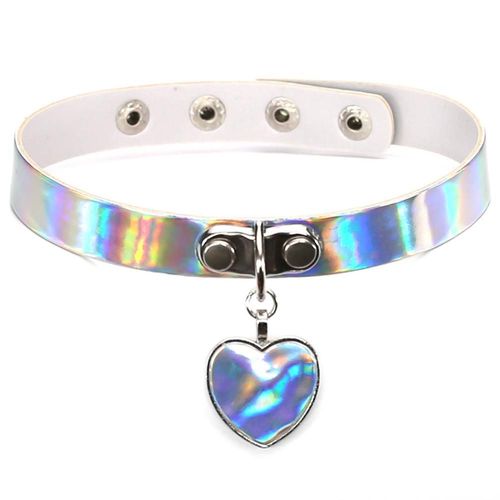 Collier Ras Du Cou En Cuir Pu Pour Femme, Bijou Chic, À La Mode, Avec Pendentif En Forme De C¿Ur, Laser Lumineux, Dessin Animé, Harajuku