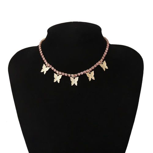 Collier De Luxe En Cristal Rose Pour Femmes, Pendentif Papillon, À La Mode, Strass Animaux, Ras Du Cou, Bijoux De Fête De Mariage, Nouvelle Collection 2020