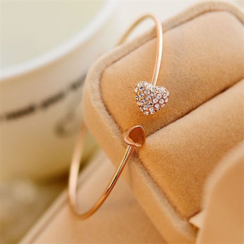 Bracelet Ajustable En Cristal Avec Double C¿Ur Pour Femme, Manchette D'ouverture, Bijoux, Cadeau, Tendance 2021