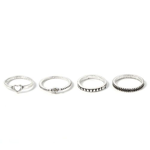 Ensemble De 4 Bagues Vintage En Cristal Argenté Pour Hommes Et Femmes, Ensemble De Bagues Rétro, Bijoux Herat À La Mode, Bagues D'amour