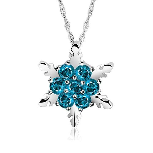 Colliers Et Pendentifs Simples Et Classiques Pour Femmes, En Cristal Bleu, Flocon De Neige, Zircon, Fleur, Couleur Argent, Bijoux, Cadeau