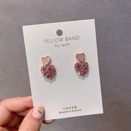 Boucles D'oreilles En Forme De C¿Ur Rose Pêche Pour Femmes, Accessoires Classiques En Cristal, Bijoux À La Mode, 2019