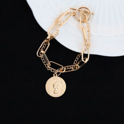 Bracelets Tête De Pièce Sculptée Pour Femmes, Nouvelle Mode, Bracelet Circulaire Reine Chaîne Épaisse, Pendentif Gland, Bijoux Rock En Métal
