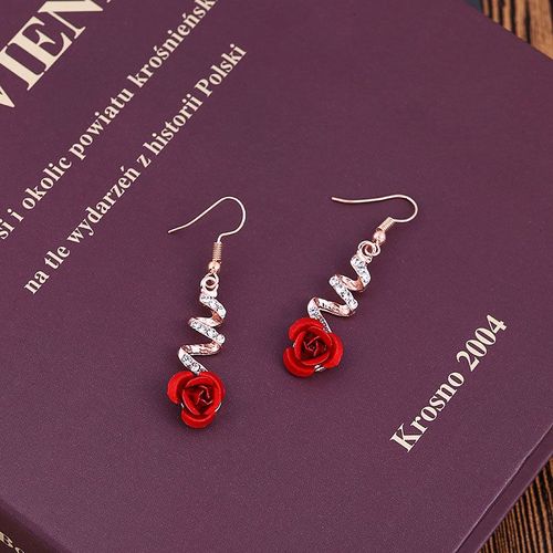 Boucles D'oreilles Goutte Rose Rouge Pour Femmes, Nouvelle Mode, Couleur Or Rose, Avec Strass En Cristal, Bijoux De Mariage