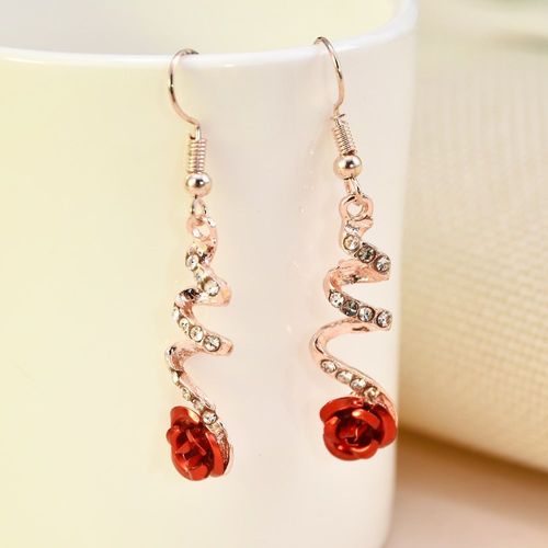 Boucles D'oreilles Coréennes En Forme De Rose Pour Femmes, Pendentif En Cristal, Strass, Cadeau De Fête