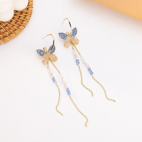 Boucles D'oreilles Papillon Vintage En Cristal Violet Pour Femmes, Longues, Bijoux De Luxe À La Mode, 2020