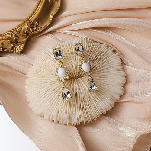 Boucles D'oreilles Vintage En Strass Blanc Pour Femmes, Pendentif En Cristal, Goutte D'eau, À La Mode, 2020