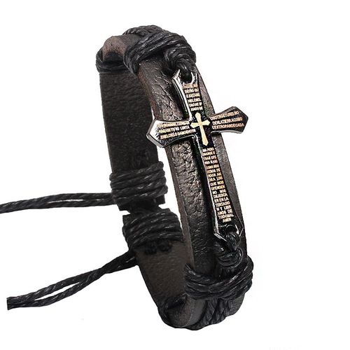 Bracelets Vintage En Cuir Pour Hommes, Bijoux, Bracelet Jésus En Métal, Cordon De Cire Ajustable, Marron Et Noir, Nouvelle Mode