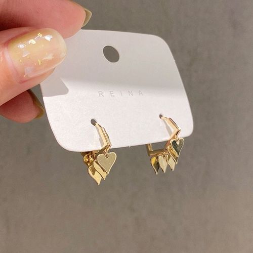 Boucles D'oreilles En Métal Doré Pour Femmes, Pendentif Géométrique En Forme De C¿Ur, Bijoux Tendance, Nouvelle Collection 2021
