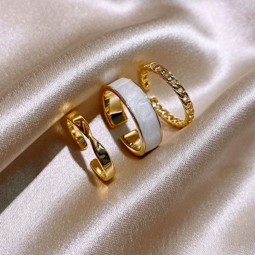 Bague Géométrique Rétro Simple En Trois Pièces Pour Femmes, Bijoux De Fête En Métal Doré, À La Mode, Cadeaux, Nouvelle Collection 2021