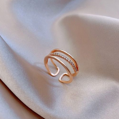 Bagues En Cristal Géométrique Rétro Tendance Pour Femmes, Bijoux En Or Rose Simple À Trois Couches, Cadeau Oorbellen, 2020