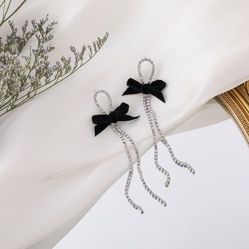 Boucles D'oreilles En Cristal Pour Femmes, Longues, Avec N¿Ud Noir, Tendance, Bijoux De Luxe, Cadeaux, 2020