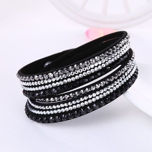 Bracelet En Cuir Avec Strass En Cristal, Version Coréenne, Plusieurs Couches, Bijoux Féminins