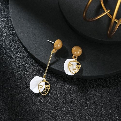 Boucles D'oreilles Vintage En Métal Pour Femmes, Forme Asymétrique, Visage, Coquillage, Longues, Bijoux, Cadeau, Nouvelle Collection, 2020