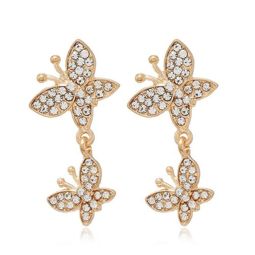 Boucles D'oreilles Papillon En Cristal Doré Pour Femmes, Bijoux À La Mode, Strass, Animaux Mignons, Cadeau, Nouvelle Collection 2021