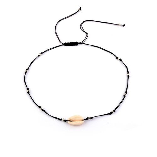 Collier Bohème Pour Femmes, Chaîne En Corde Noire, Simple, Couleur Argent, Perles Coquillage, Clavicule, Ras Du Cou, Accessoires De Plage, Vente En Gros