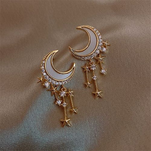 Boucles D'oreilles Pendantes En Forme De Croissant De Lune Pour Femmes, Bijoux Élégants, En Strass, En Cristal Doré, Romantique, Pour Fête De Mariage