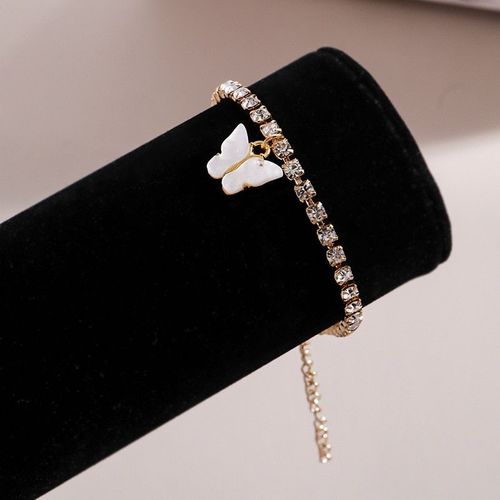 Bracelet À Breloques Papillon En Acrylique Pour Femmes, Élégant, Rose, Violet, Doux, Coréen, Chaîne En Cristal, Bijoux À Main, Cadeaux De Mariage