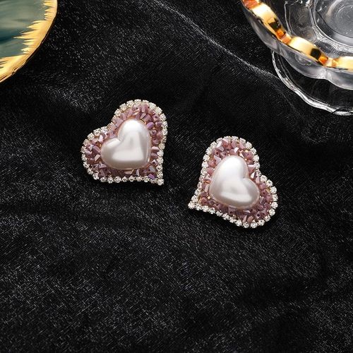 Boucles D'oreilles Classiques En Cristal Violet Pour Femmes, Bijoux De Luxe Élégants En Forme De C¿Ur Simulé De Perle, À La Mode, 2020