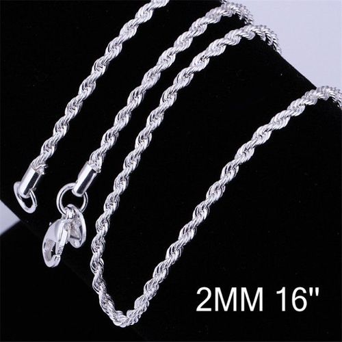 Collier Plaqué Argent Pour Femme Et Homme, Accessoire De Bijouterie, Corde Torsadée, 2mm 16,18,20,22,24 Pouces, Vente En Gros