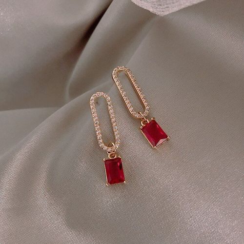 Boucles D'oreilles En Cristal Coréen Rouge, Simple, Géométrique, Tendance, Goutte D'eau, Bijoux, 2019